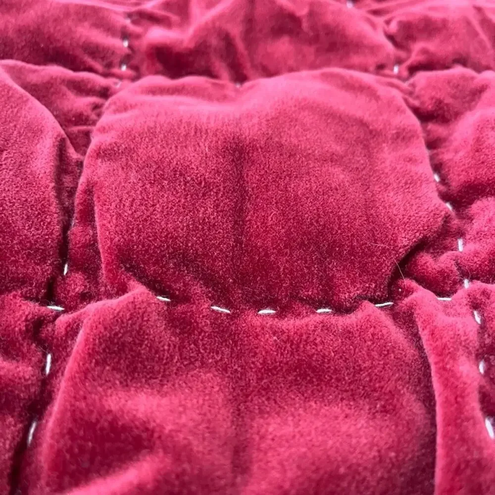 Pottery Barn Red Velvet Handcrafted Box Stitch Quilted Euro Sham Pair